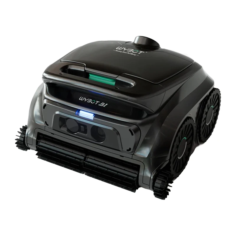 Kompletny zestaw robota basenowego WYBOT B1 z zasilaczem i niezbędnymi akcesoriami.